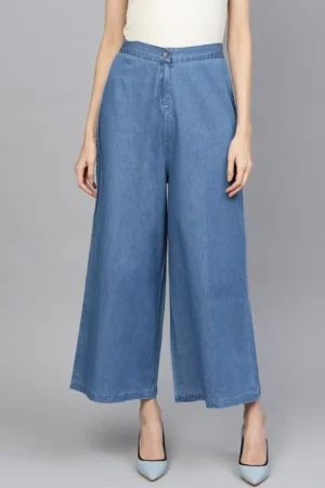 SASSAFRAS Women Blue High-Rise Denim Parallel Trousers