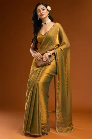 kasee Solid Beads and Stones Saree