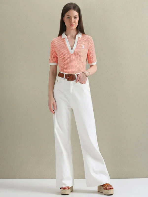 U.S. Polo Assn Women Geometric Polo Collar T-shirt